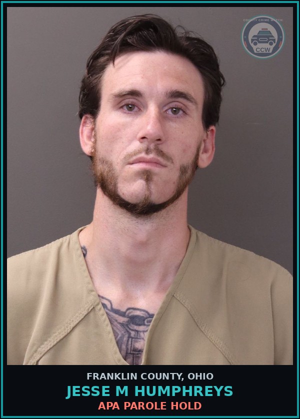 Booking mugshot of Jesse M Humphreys in Franklin County