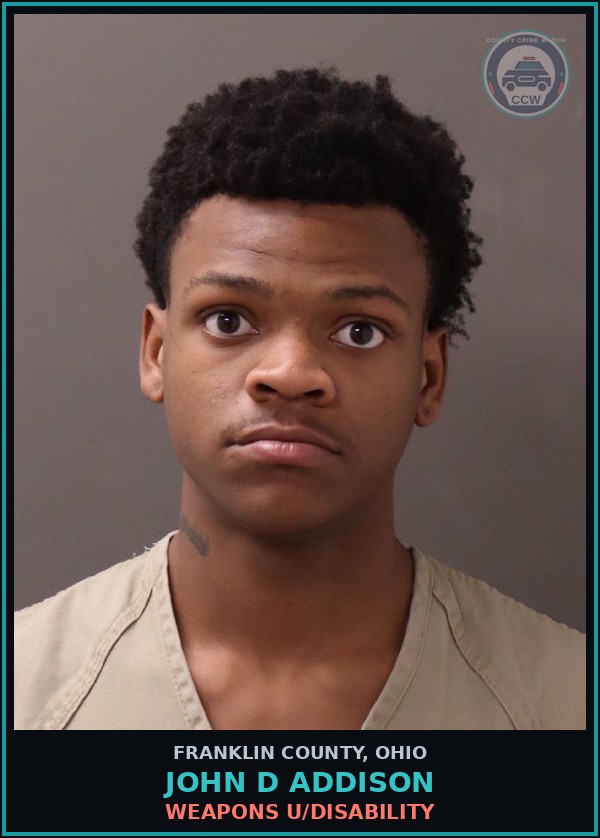 Booking mugshot of John D Addison in Franklin County