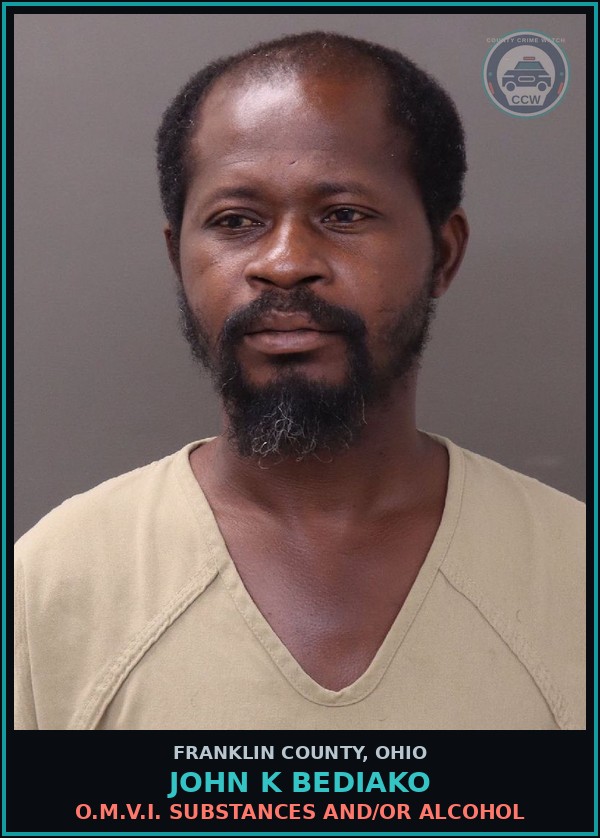 Booking mugshot of John K Bediako in Franklin County