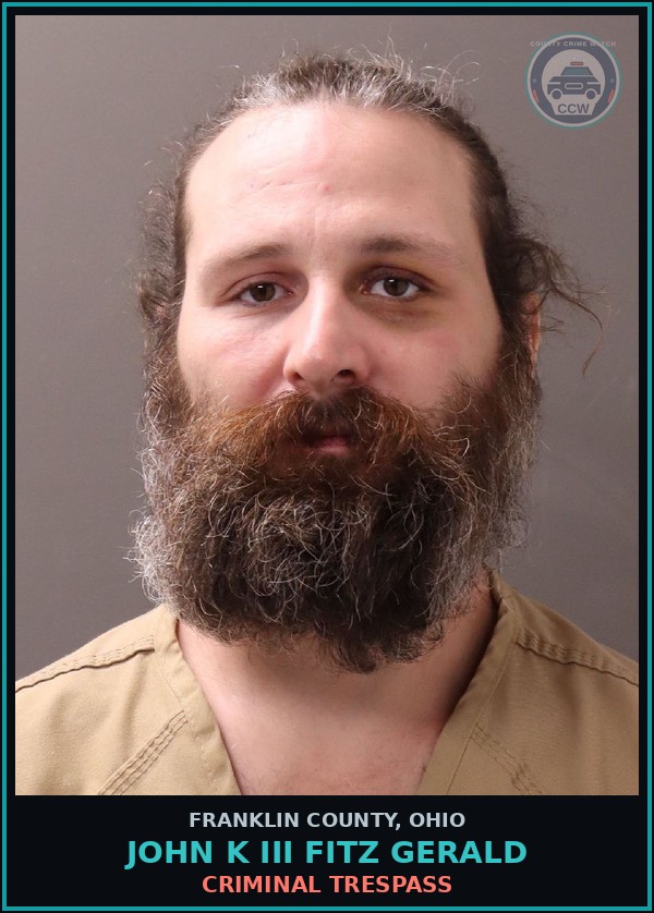 Booking mugshot of John K Iii Fitz Gerald in Franklin County