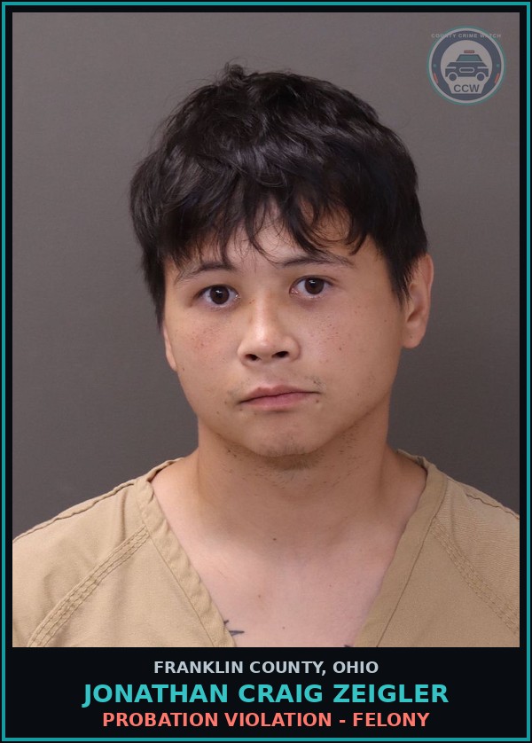 Booking mugshot of Jonathan Craig Zeigler in Franklin County