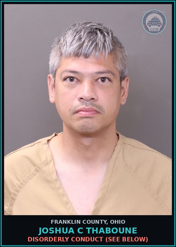 Booking mugshot of Joshua C Thaboune in Franklin County