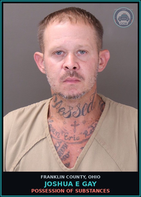 Booking mugshot of Joshua E Gay in Franklin County