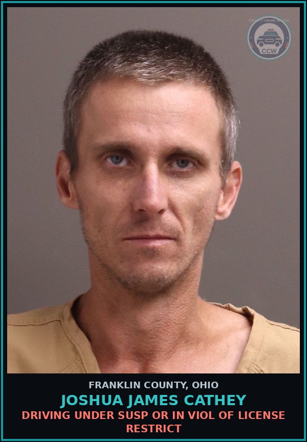 Booking mugshot of Joshua James Cathey in Franklin County