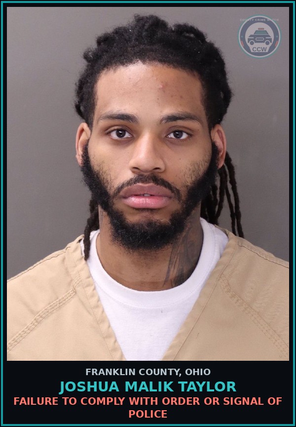 Booking mugshot of Joshua Malik Taylor in Franklin County