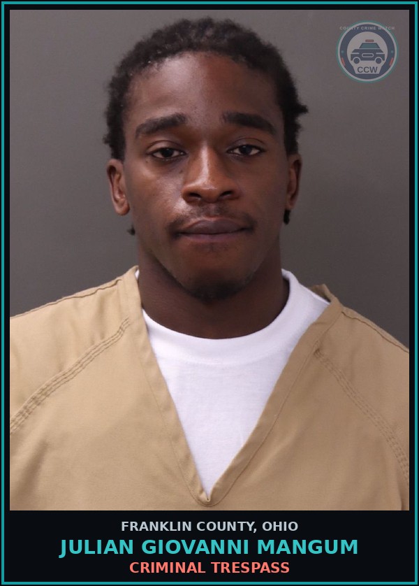 Booking mugshot of Julian Giovanni Mangum in Franklin County