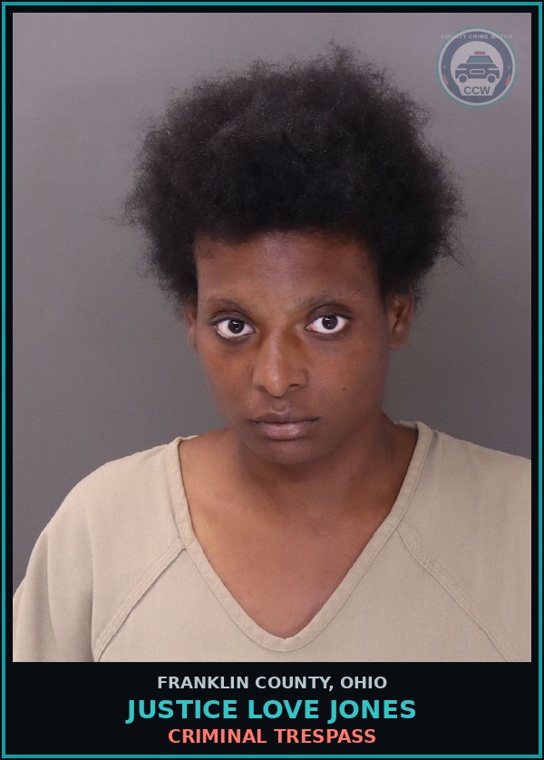 Booking mugshot of Justice Love Jones in Franklin County