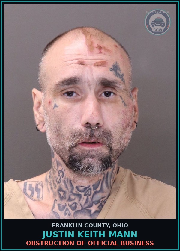 Booking mugshot of Justin Keith Mann in Franklin County