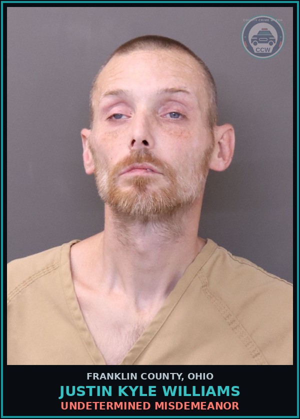 Booking mugshot of Justin Kyle Williams in Franklin County