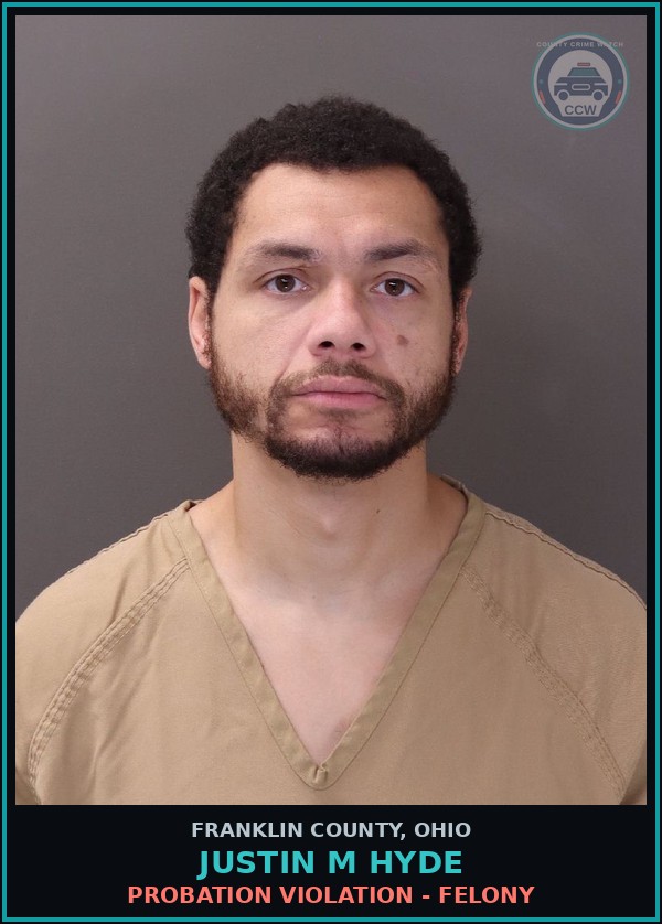 Booking mugshot of Justin M Hyde in Franklin County