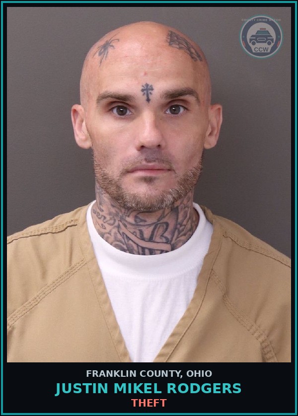 Booking mugshot of Justin Mikel Rodgers in Franklin County