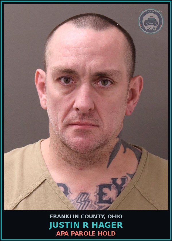 Booking mugshot of Justin R Hager in Franklin County