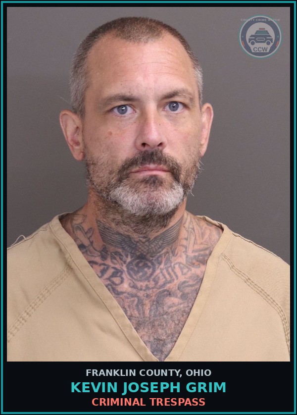 Booking mugshot of Kevin Joseph Grim in Franklin County