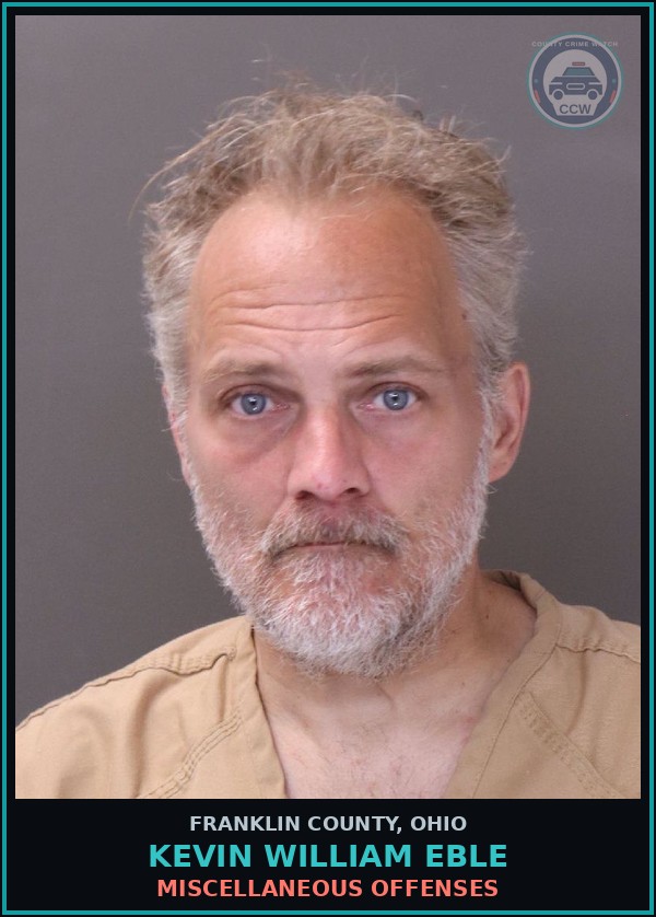 Booking mugshot of Kevin William Eble in Franklin County