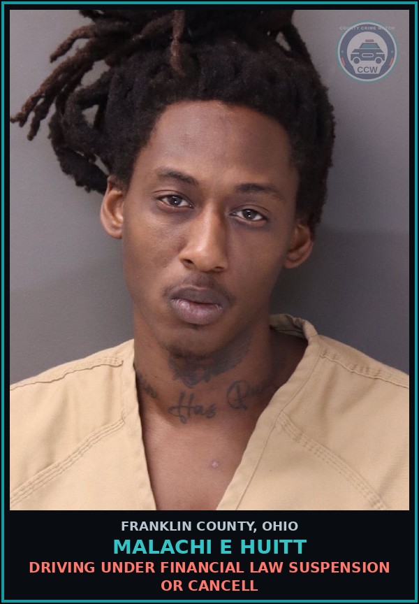 Booking mugshot of Malachi E Huitt in Franklin County