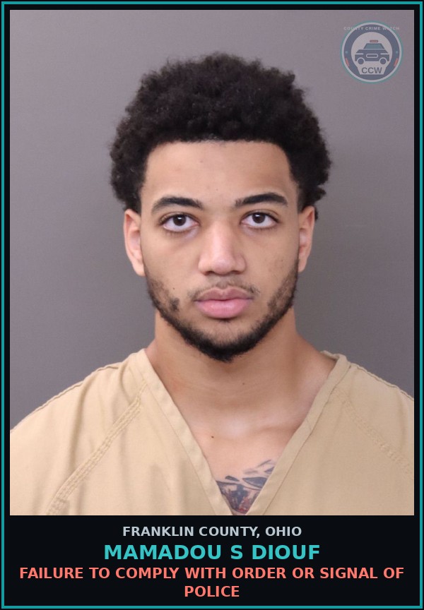 Booking mugshot of Mamadou S Diouf in Franklin County