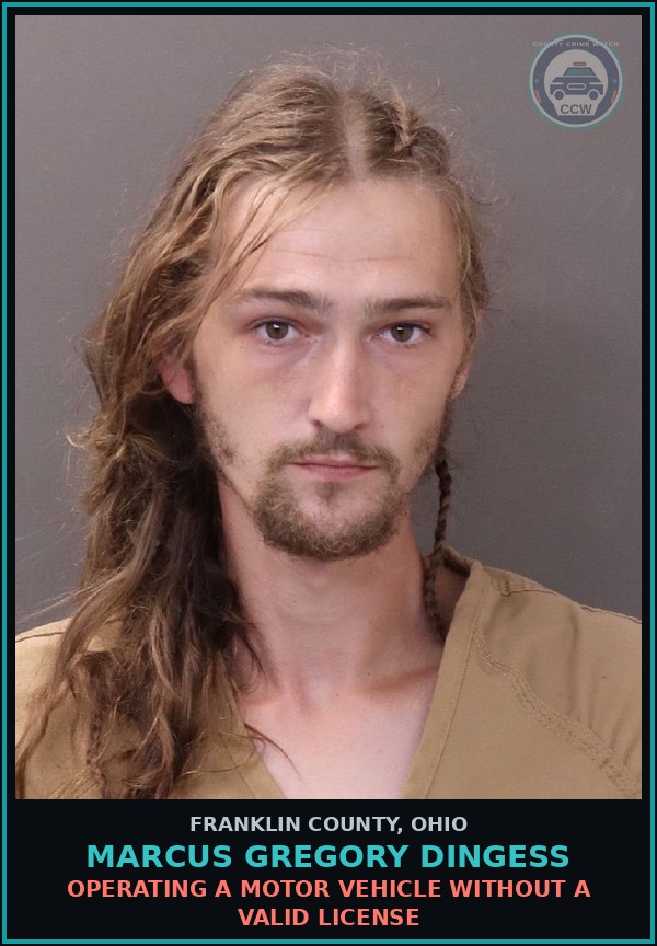 Booking mugshot of Marcus Gregory Dingess in Franklin County