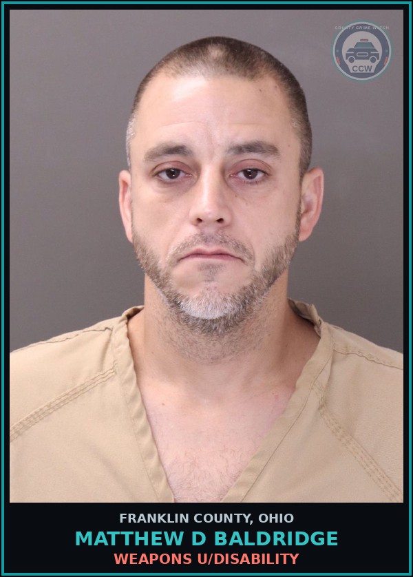 Booking mugshot of Matthew D Baldridge in Franklin County