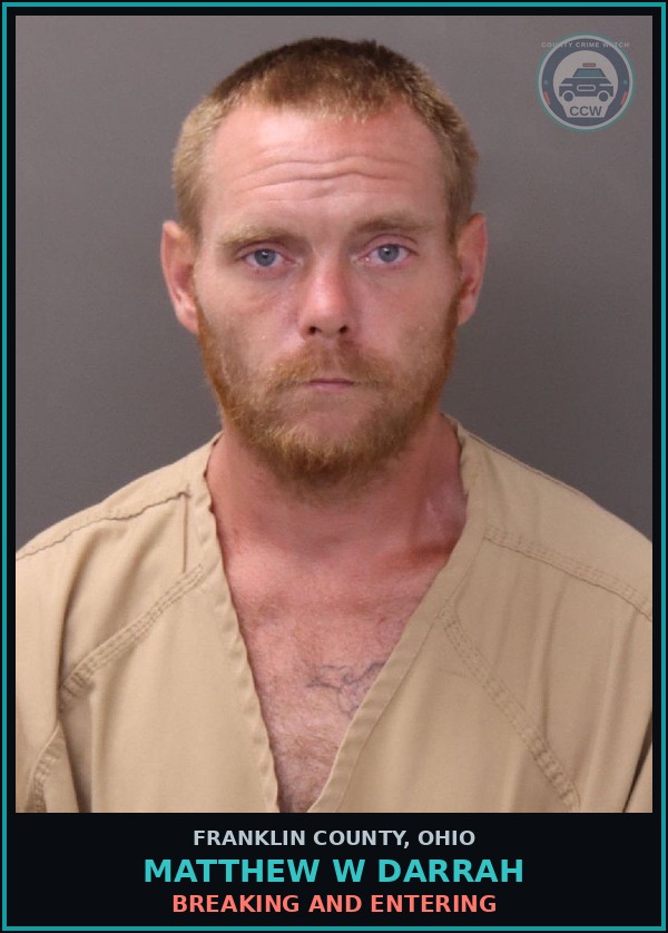 Booking mugshot of Matthew W Darrah in Franklin County