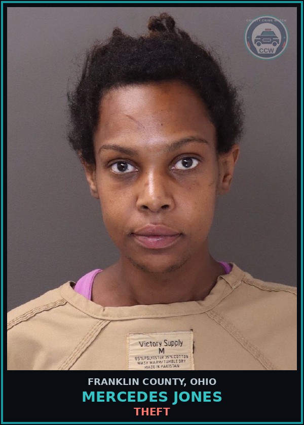 Booking mugshot of Mercedes Jones in Franklin County