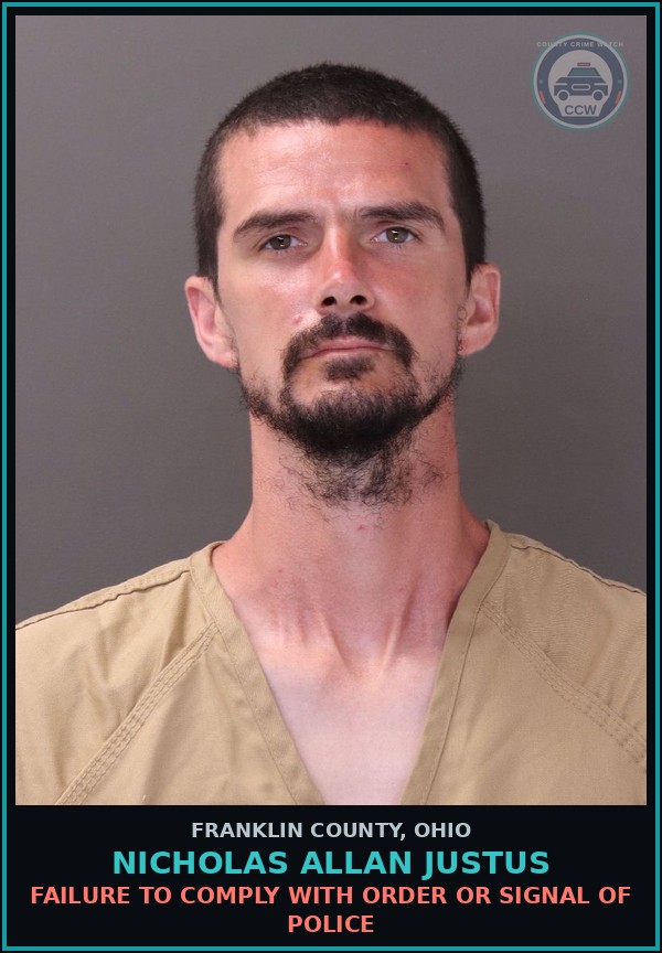 Booking mugshot of Nicholas Allan Justus in Franklin County