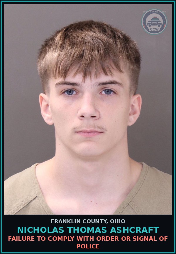 Booking mugshot of Nicholas Thomas Ashcraft in Franklin County