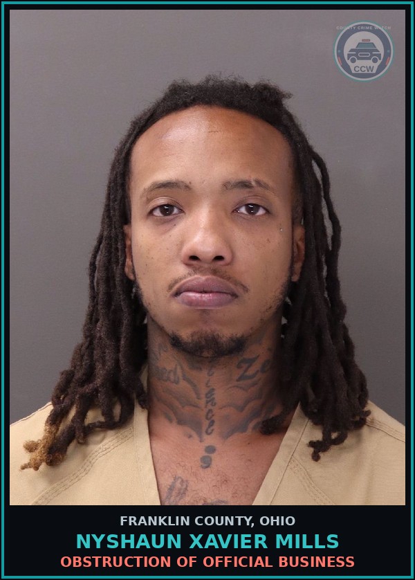 Booking mugshot of Nyshaun Xavier Mills in Franklin County