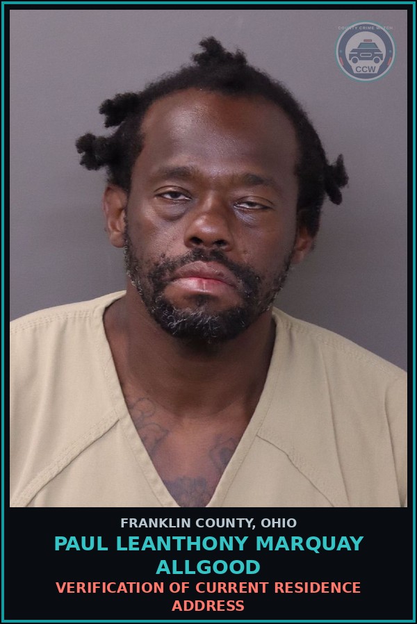Booking mugshot of Paul Leanthony Marquay Allgood in Franklin County