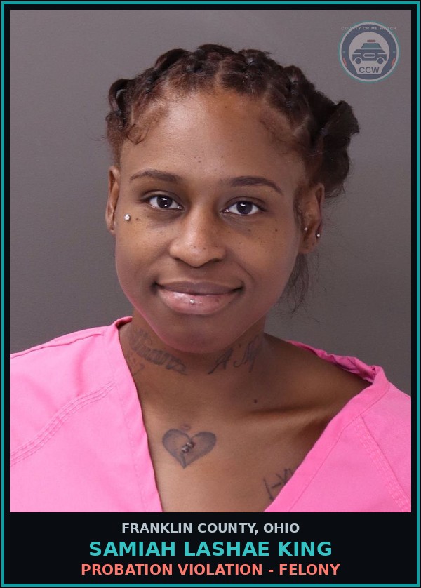 Booking mugshot of Samiah Lashae King in Franklin County