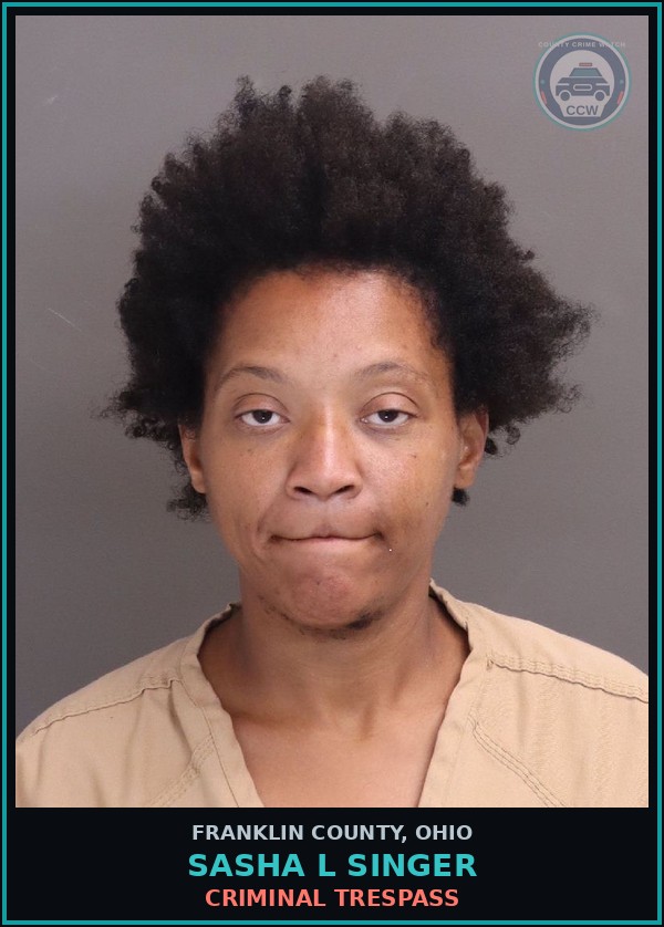 Booking mugshot of Sasha L Singer in Franklin County