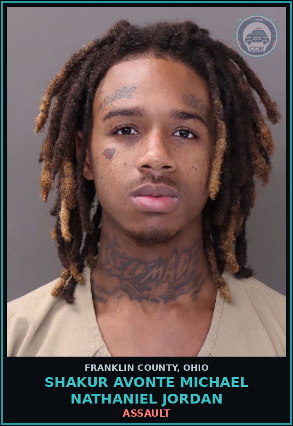 Booking mugshot of Shakur Avonte Michael Nathaniel Jordan in Franklin County