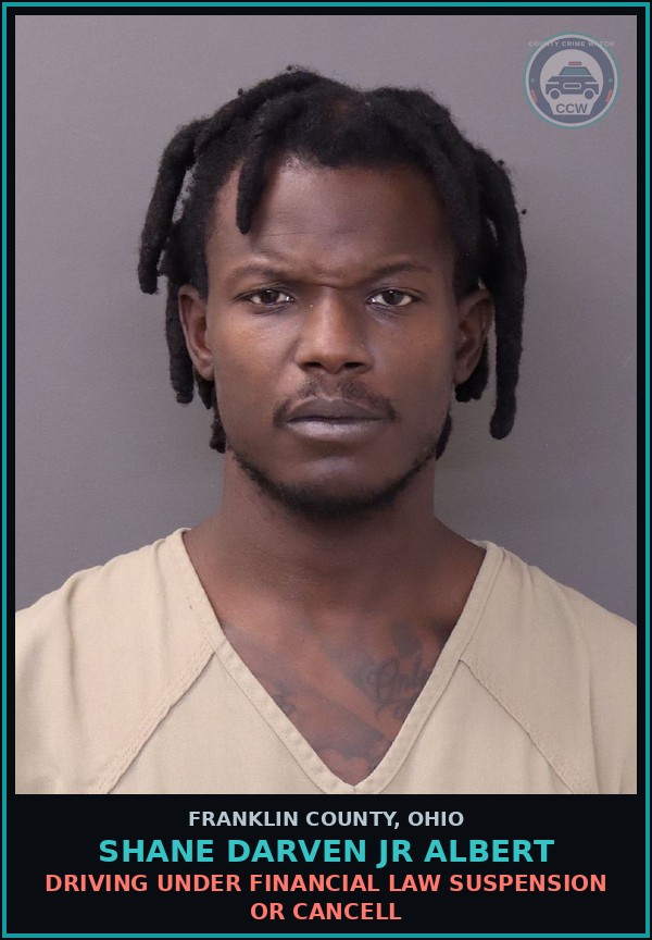 Booking mugshot of Shane Darven Jr Albert in Franklin County
