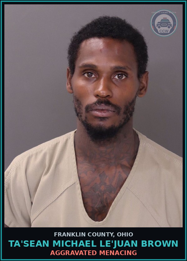 Booking mugshot of Ta'Sean Michael Le'Juan Brown in Franklin County