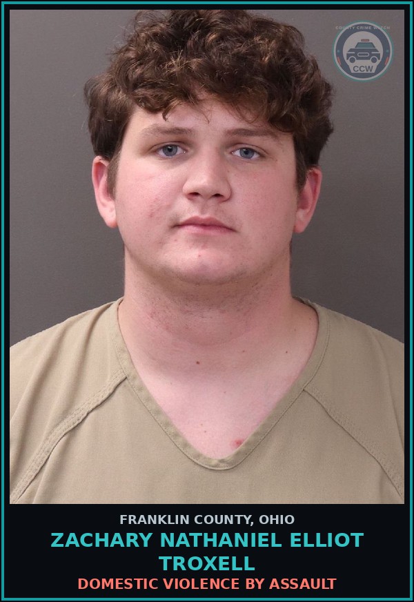 Booking mugshot of Zachary Nathaniel Elliot Troxell in Franklin County