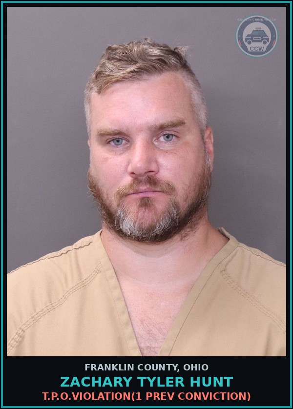 Booking mugshot of Zachary Tyler Hunt in Franklin County