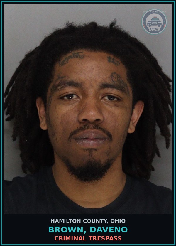 Booking mugshot of Brown, Daveno in Hamilton County