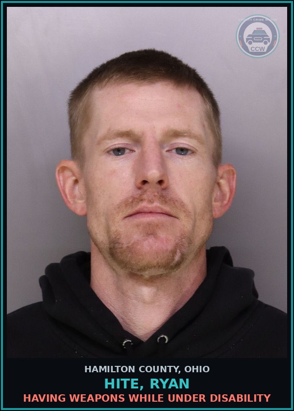 Booking mugshot of Hite, Ryan in Hamilton County