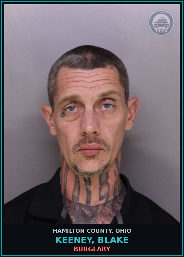 Booking mugshot of Keeney, Blake in Hamilton County
