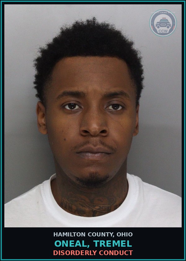 Booking mugshot of Oneal, Tremel in Hamilton County