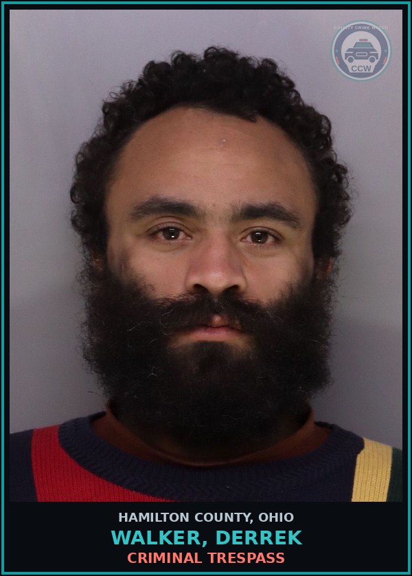 Booking mugshot of Walker, Derrek in Hamilton County