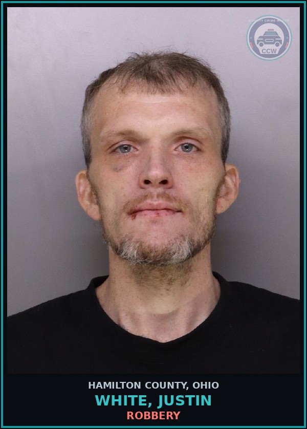 Booking mugshot of White, Justin in Hamilton County