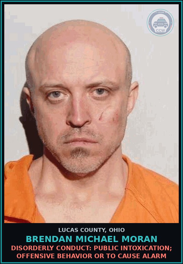 Booking mugshot of Brendan Michael Moran in Lucas County