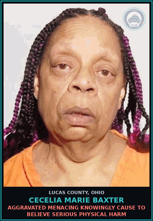 Booking mugshot of Cecelia Marie Baxter in Lucas County