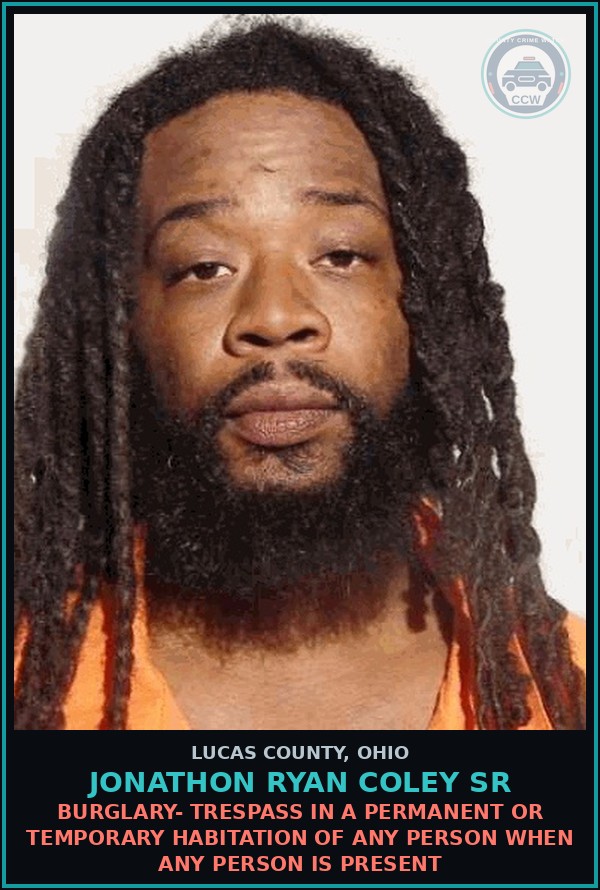 Booking mugshot of Jonathon Ryan Coley Sr in Lucas County