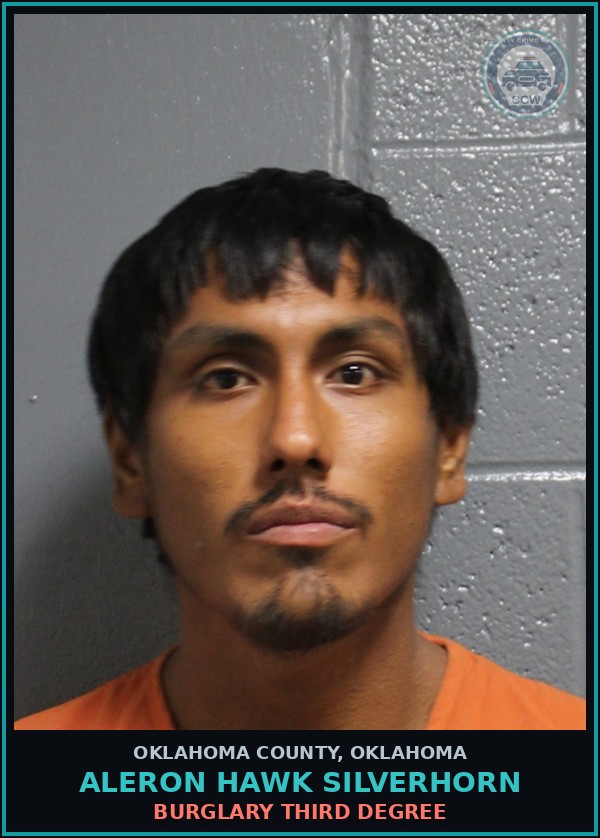 Booking mugshot of Aleron Hawk Silverhorn in Oklahoma County