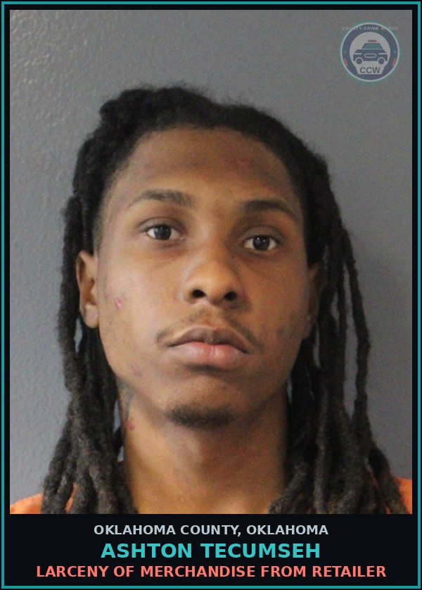 Booking mugshot of Ashton Tecumseh in Oklahoma County