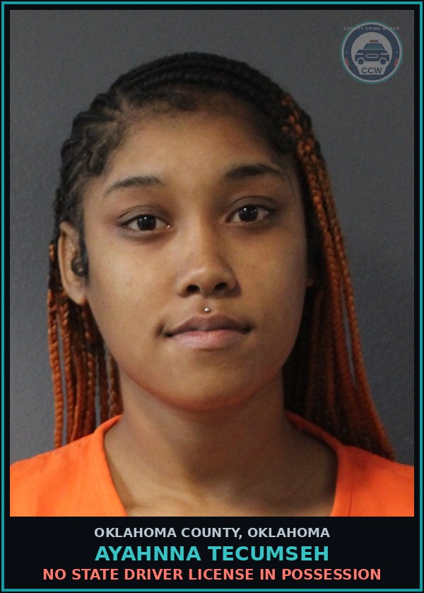 Booking mugshot of Ayahnna Tecumseh in Oklahoma County