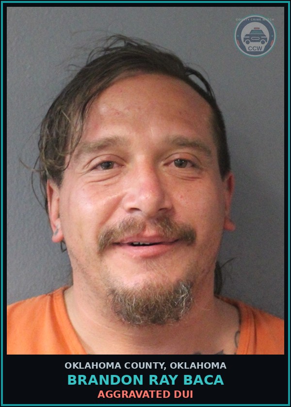 Booking mugshot of Brandon Ray Baca in Oklahoma County