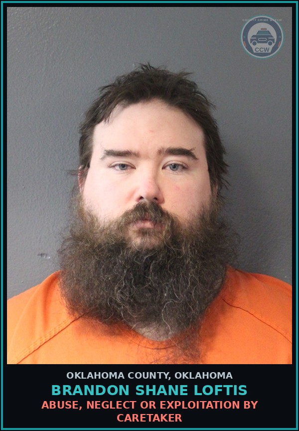 Booking mugshot of Brandon Shane Loftis in Oklahoma County