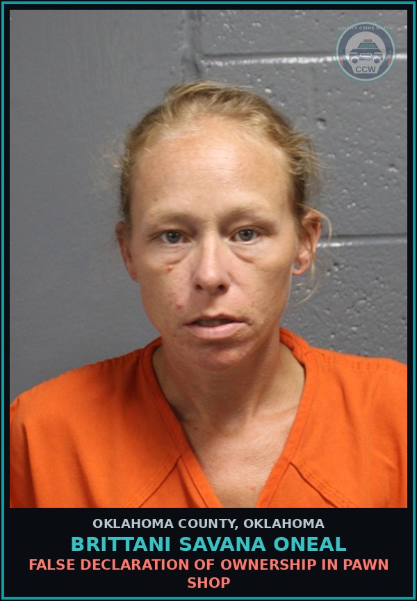 Booking mugshot of Brittani Savana Oneal in Oklahoma County